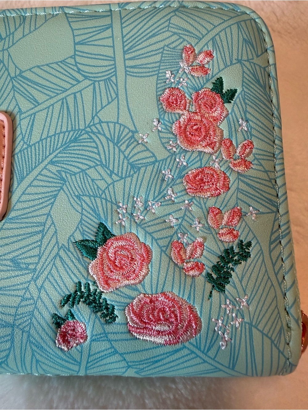 NWOT Loungefly Golden Girls Aqua Embroidered Zip Wallet with Pink Roses - Picture 3 of 11